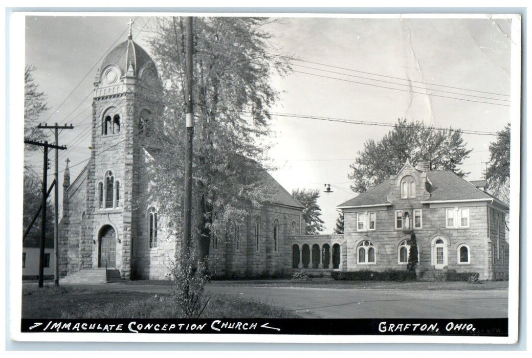 c1950's Immaculate Conception Church Grafton Ohio OH RPPC Photo Vintage Postcard