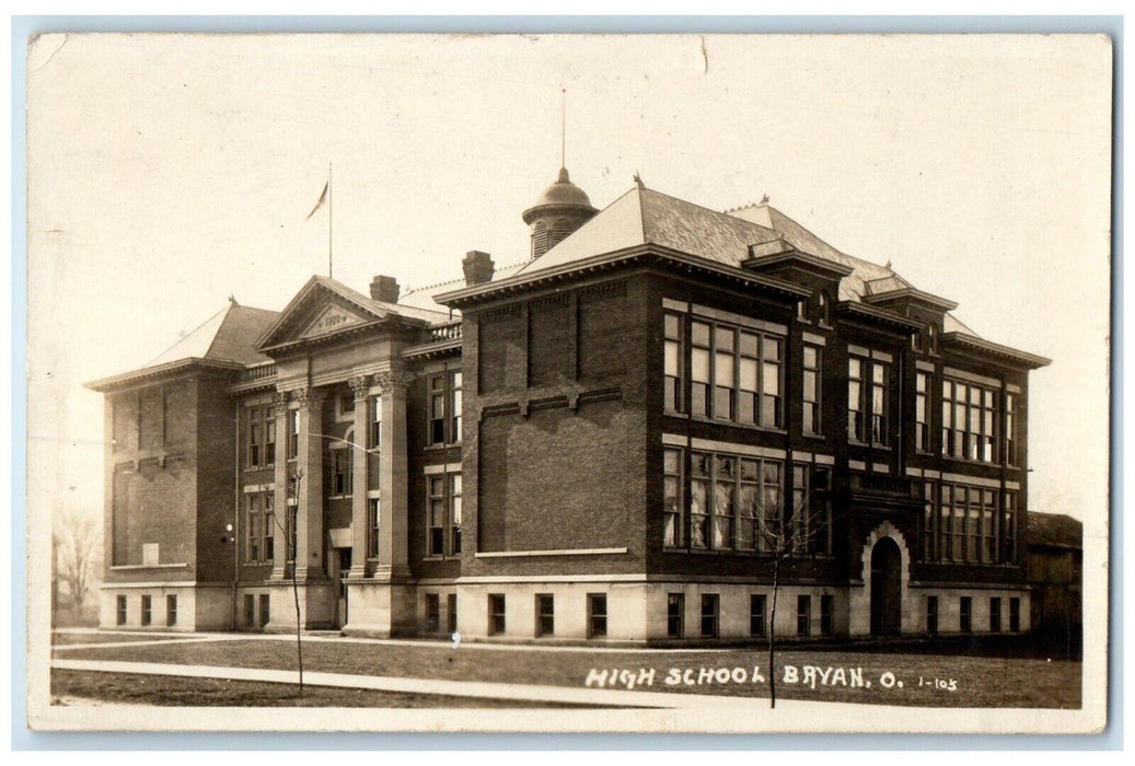 1913 High School Building Bryan Bowling Green Ohio OH RPPC Photo Posted Postcard