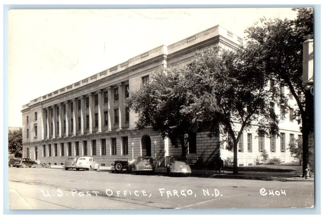 1944 US Post Office Building Car Fargo North Dakota ND RPPC Photo Postcard
