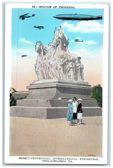 1926 Statue Progress Sesqui Centennial Exposition Pennsylvania Unposted Postcard