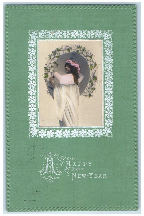 1909 New Year Woman Dress White Embossed Tuck's Madison New York NY Postcard