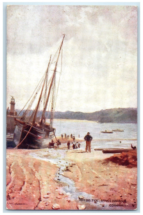 c1910 Ebb Tide St. Ives Harbour Cornwall England Oilette Tuck Art Postcard