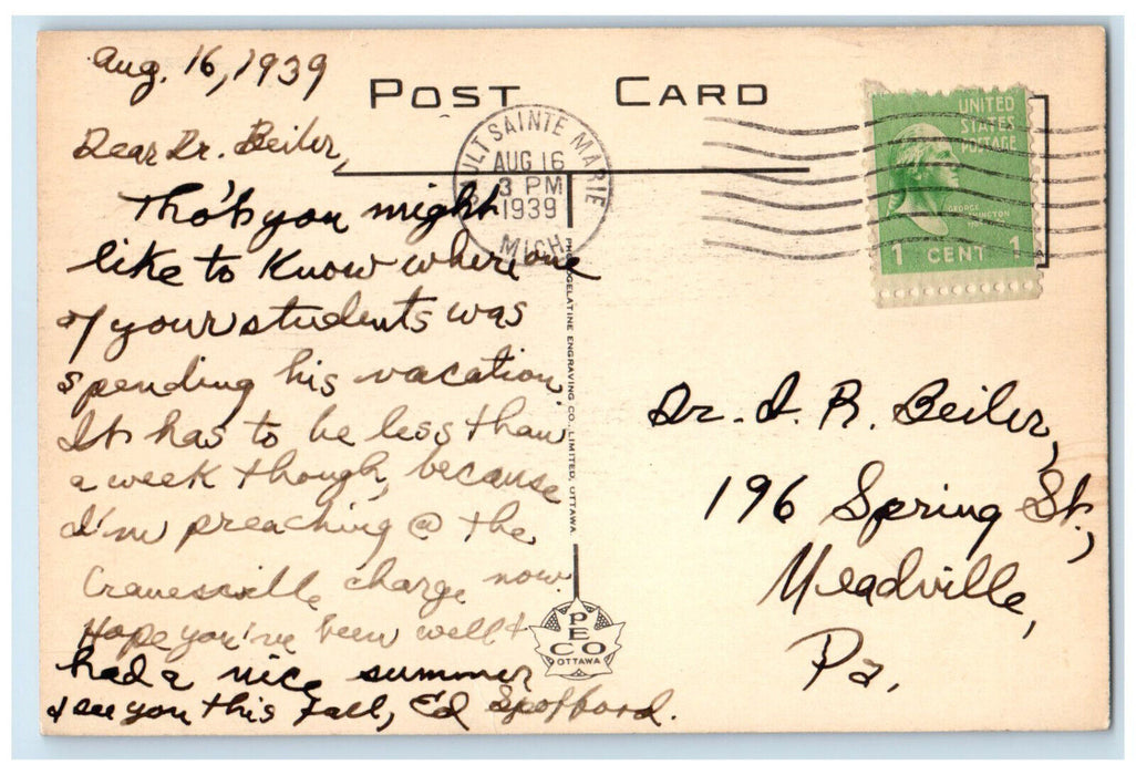 1939 Montreal River Falls Sault Ste Marie Ontario Canada Train Railway Postcard