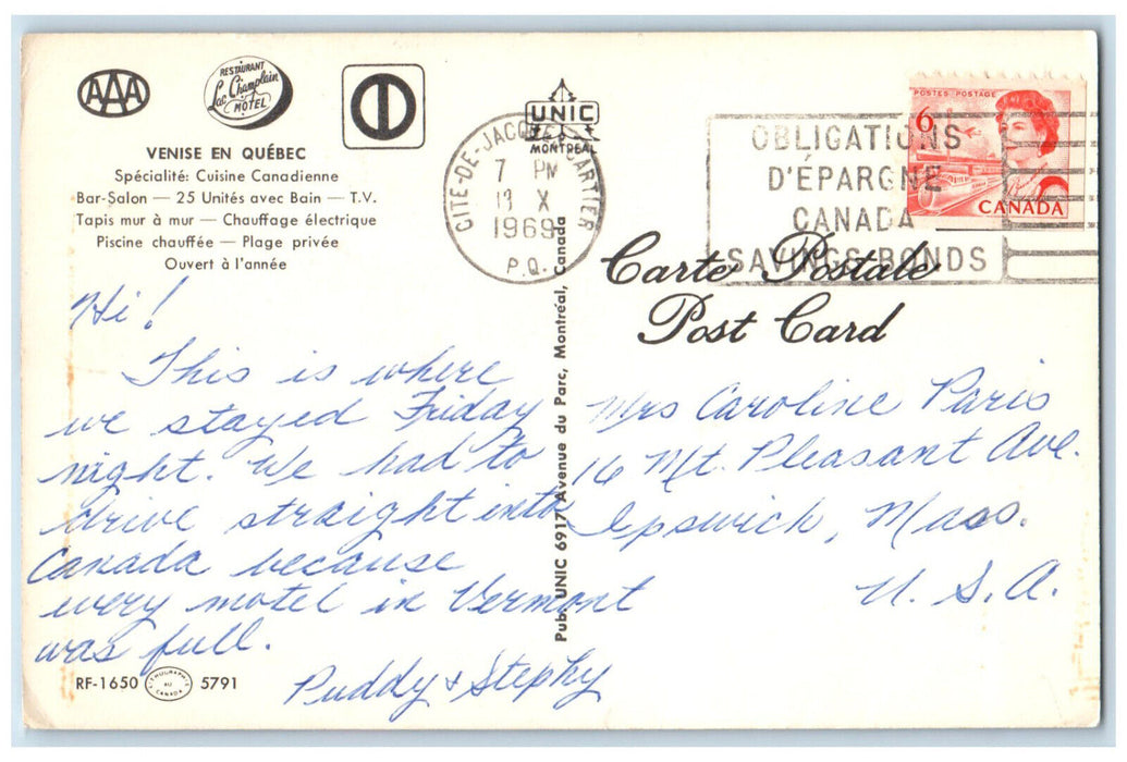1969 Canadian Cuisine Venice and Quebec Canada Vintage Multiview Postcard