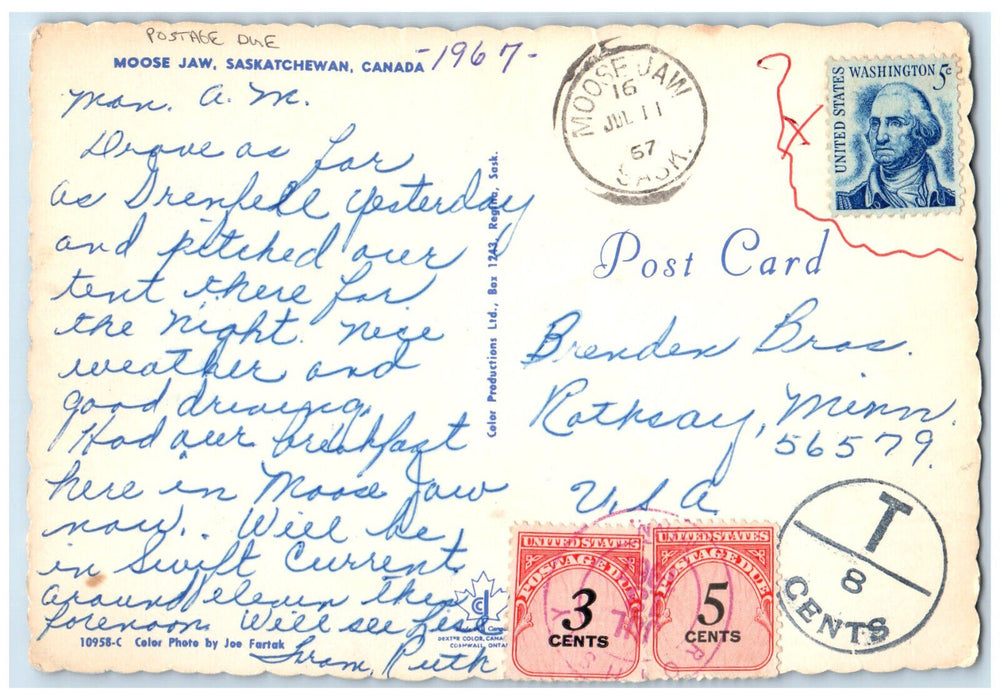 1967 Finance Loans Moose Jaw Saskatchewan Canada Postage Due Postcard