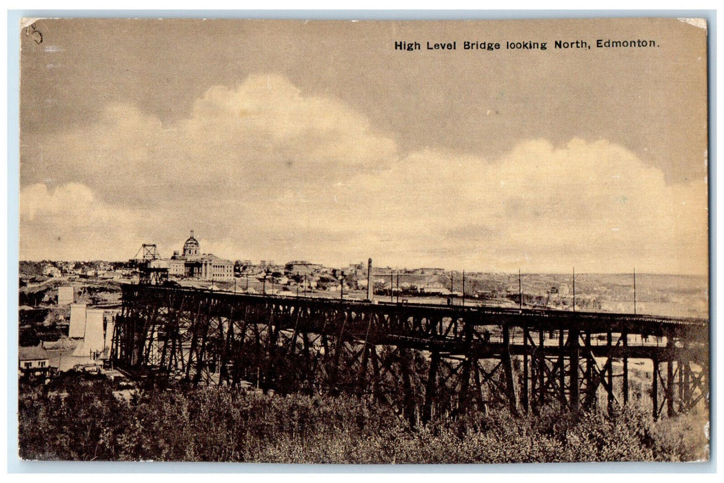 c1910 High Level Bridge Looking North Edmonton Alberta Canada Antique Postcard