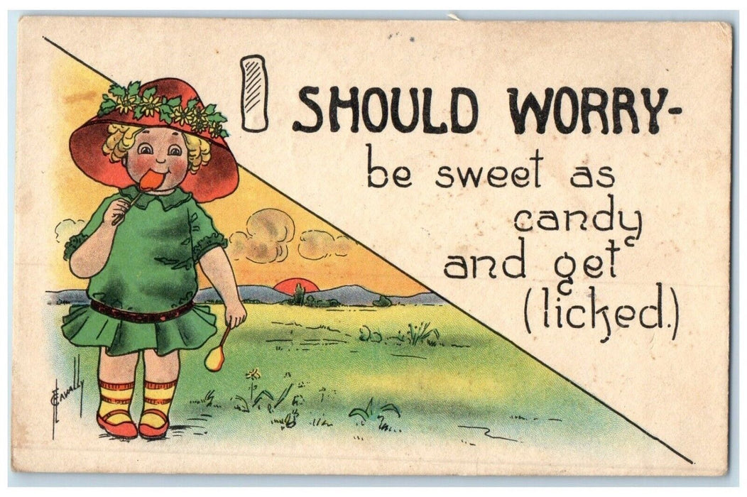 1914 Cute Girl Eating Candy With Bonnet Dundas Minnesota MN Antique Postcard