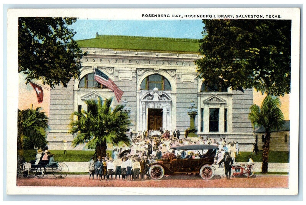 c1920 Rosenberg Day Rosenberg Library Exterior Building Galveston Texas Postcard