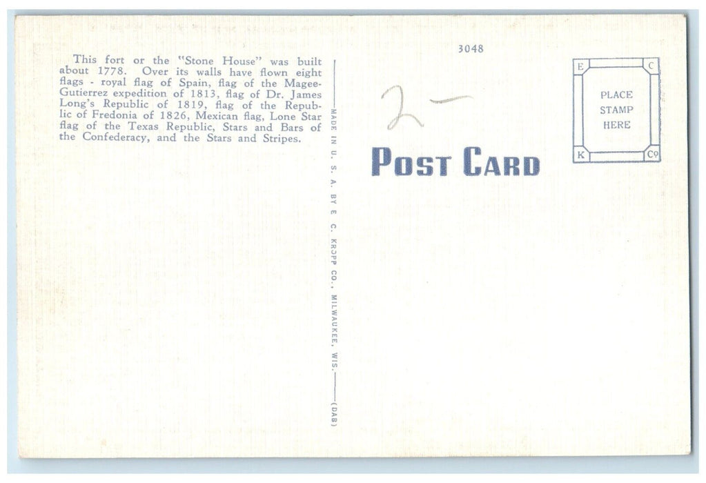 1940 Stone Fort Stephen Austin State Teachers College Nacogdoches Texas Postcard