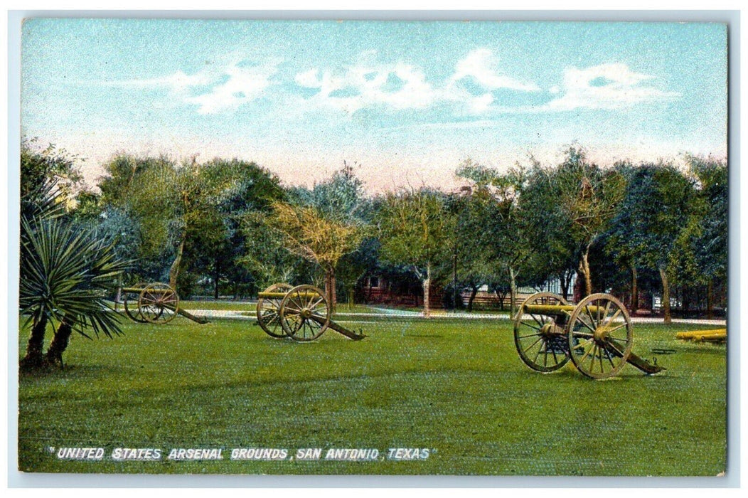 c1910 United States Arsenal Grounds Cannon Exterior San Antonio Texas Postcard