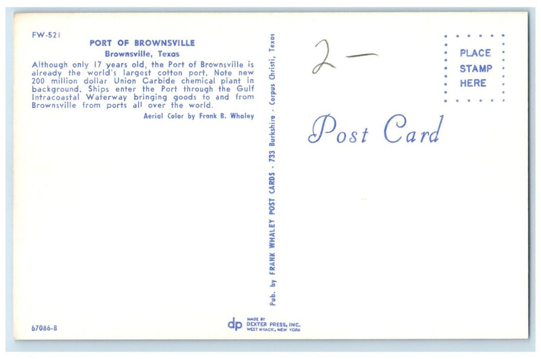 c1960 Port Brownsville Intracoastal Waterway Exterior Brownsville Texas Postcard