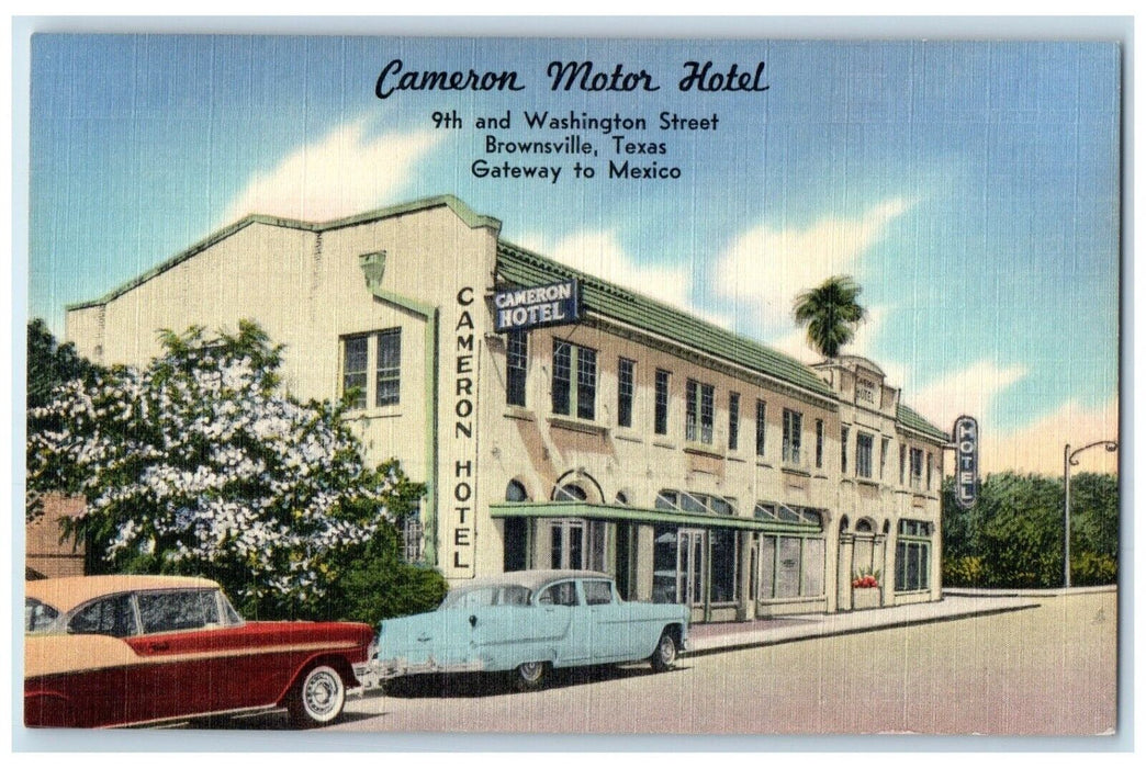 c1940 Cameron Motor Hotel Washington Street Exterior Brownsville Texas Postcard