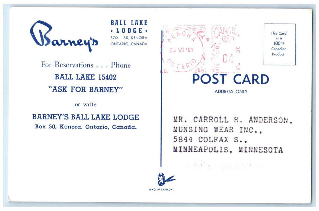 1967 Pilots Executive Staff Barney's Kenora Ontario Canada Advertising Postcard
