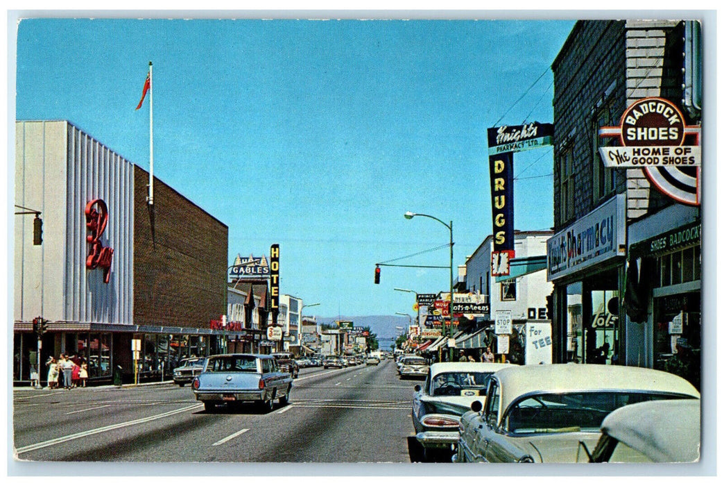 c1950's Main Business Section of Penticton British Columbia Canada Postcard