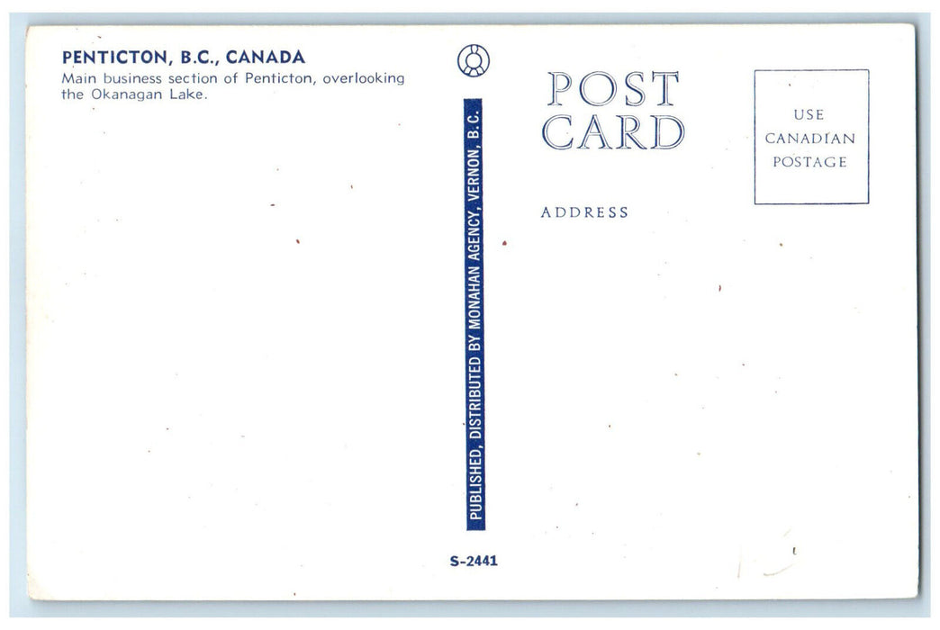 c1950's Main Business Section of Penticton British Columbia Canada Postcard