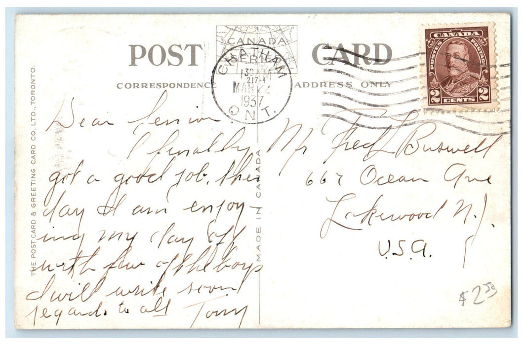 1937 Collegiate Institute Chatham Ontario Canada Posted Vintage Postcard