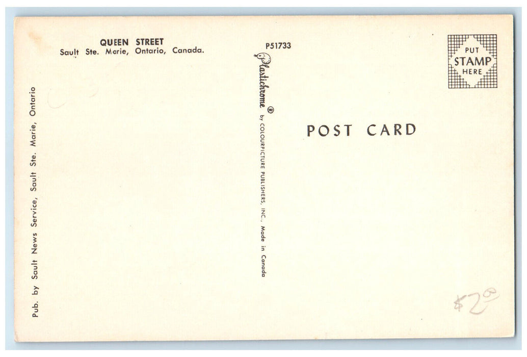 c1960's Queen Street Sault Ste Marie Ontario Canada Vintage Postcard