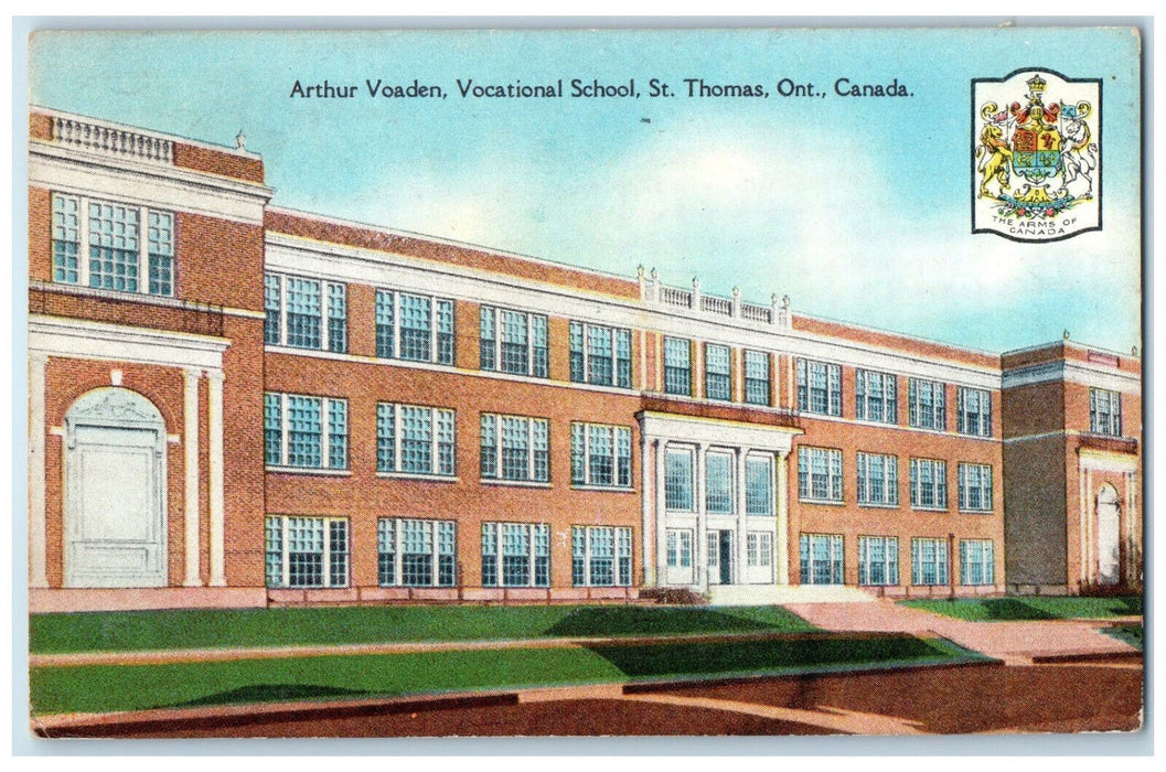 1937 Arthur Voaden Vocational School St. Thomas Ontario Canada Postcard