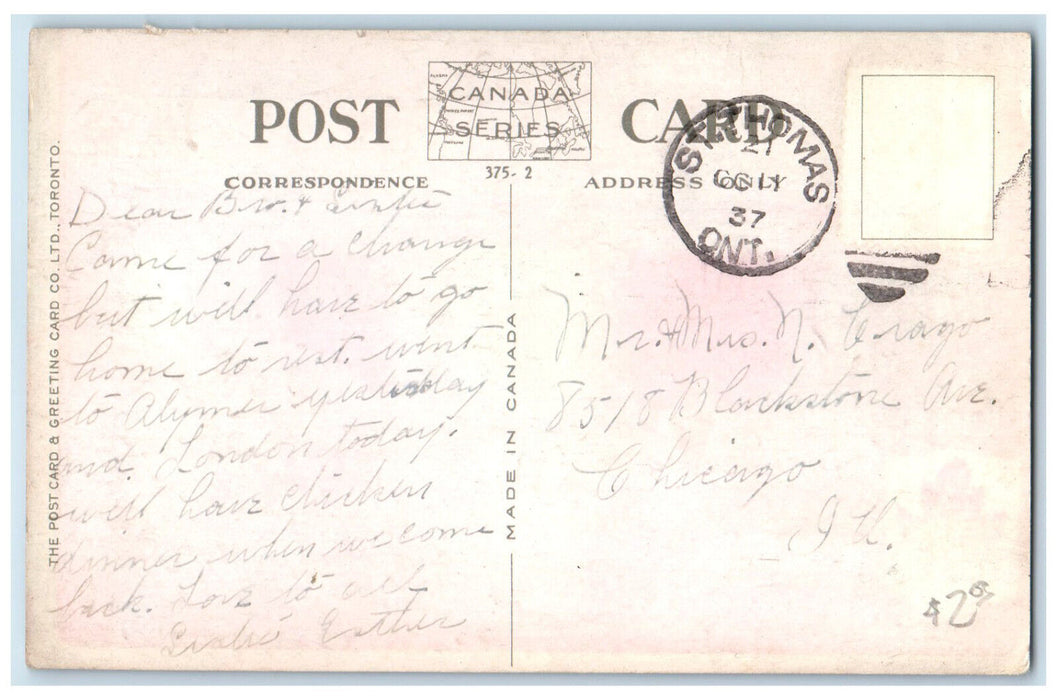 1937 Arthur Voaden Vocational School St. Thomas Ontario Canada Postcard