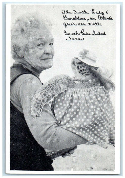 c1940 Turtle Lady Geraldine Atlantis Green Sea South Padre Island Texas Postcard
