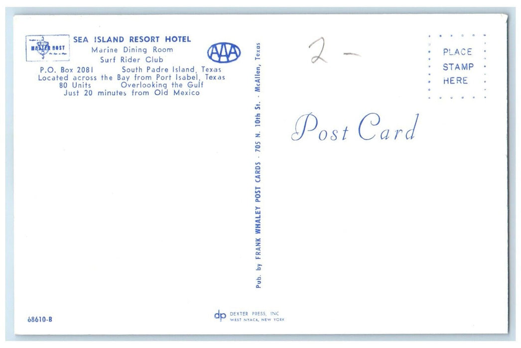 c1960 Sea Island Resort Hotel Marine Rider South Padre Island Texas TX Postcard