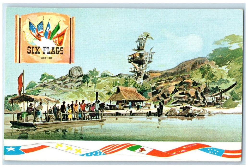c1960 Six Flags Ferry Boat Bound Skull Island Section Texas TX Vintage Postcard