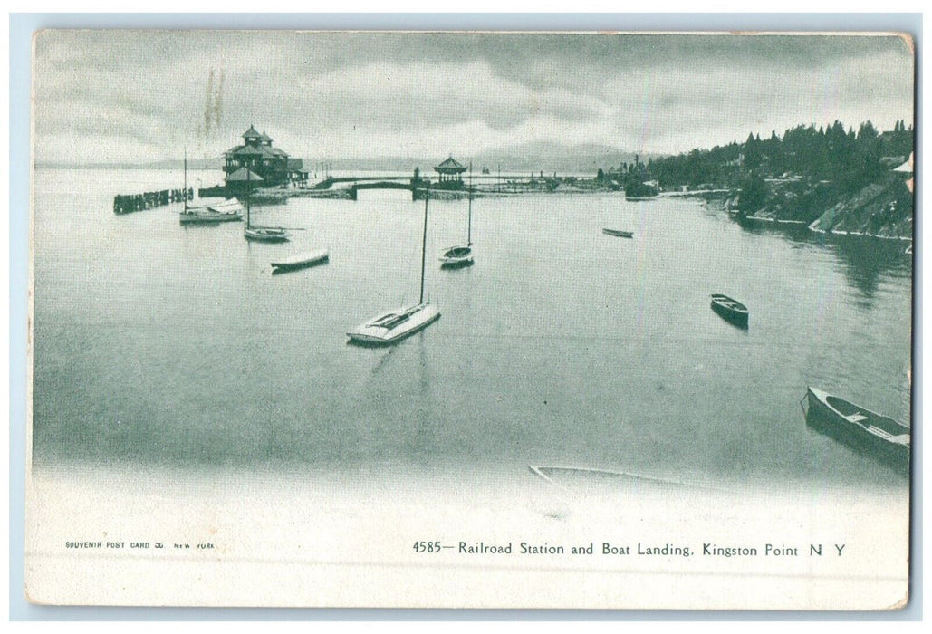 1909 Railroad Station And Boat Landing Kingston Point New York NY Postcard