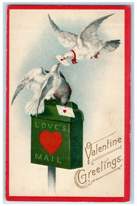 c1910's Valentine Greetings Dove With Letters Love's Mail Embossed Postcard
