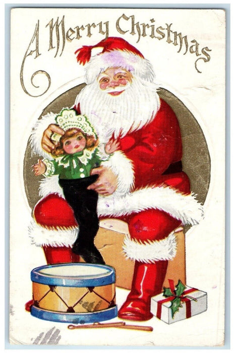 Christmas Santa Claus With Toys Embossed Kindersley Saskatchewan Canada Postcard