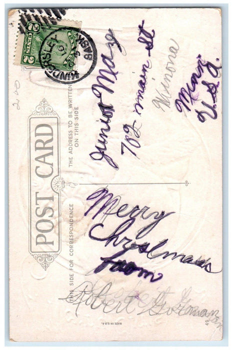 Christmas Santa Claus With Toys Embossed Kindersley Saskatchewan Canada Postcard