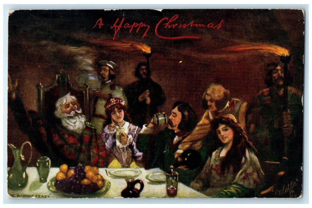1905 Christmas Santa Claus And Family Embossed Oilette Tuck's Antique Postcard