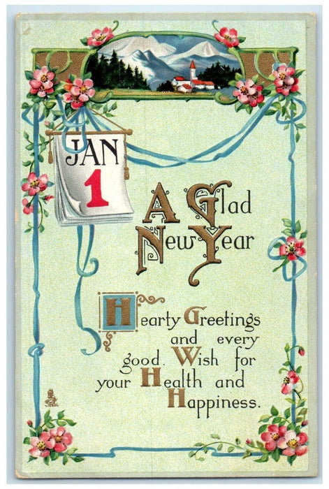 New Year Greetings Flowers Jan 1 Calendar Embossed Tuck's Antique Postcard