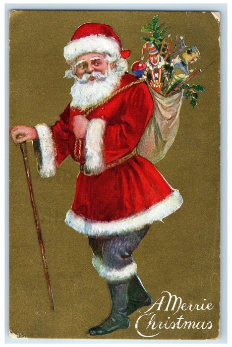 1910 Christmas Santa Claus With Toys Embossed Red Wing Minnesota MN Postcard