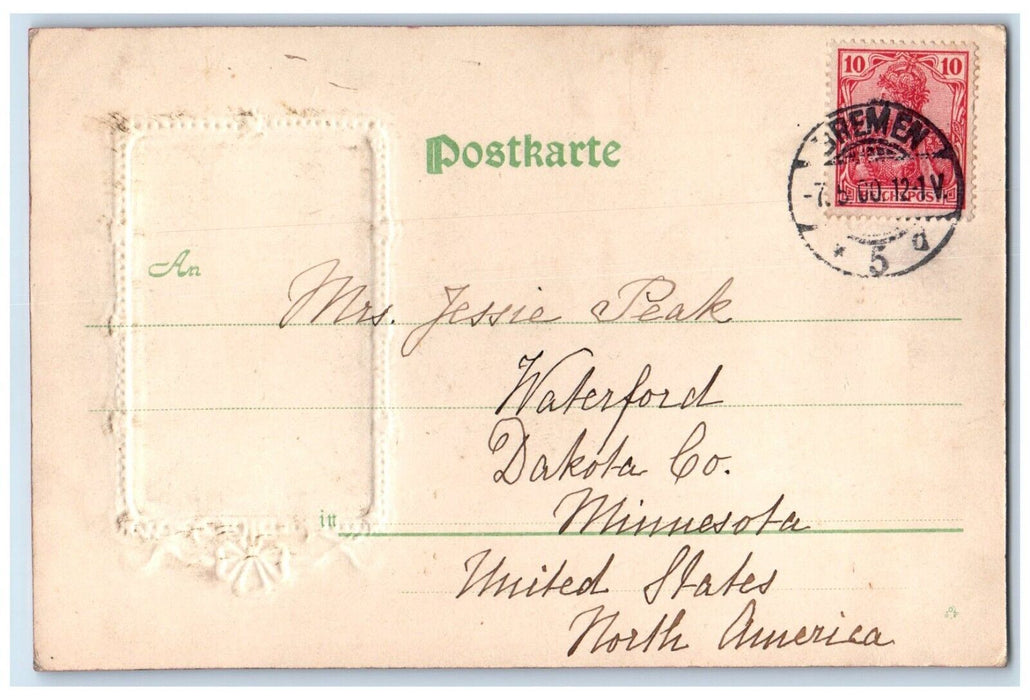 1900 Boy Soldier Studio Portrait Embossed Posted Antique Postcard