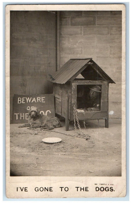 1908 Man In Dog House Humor RPPC Photo Bamforth Posted Antique Postcard