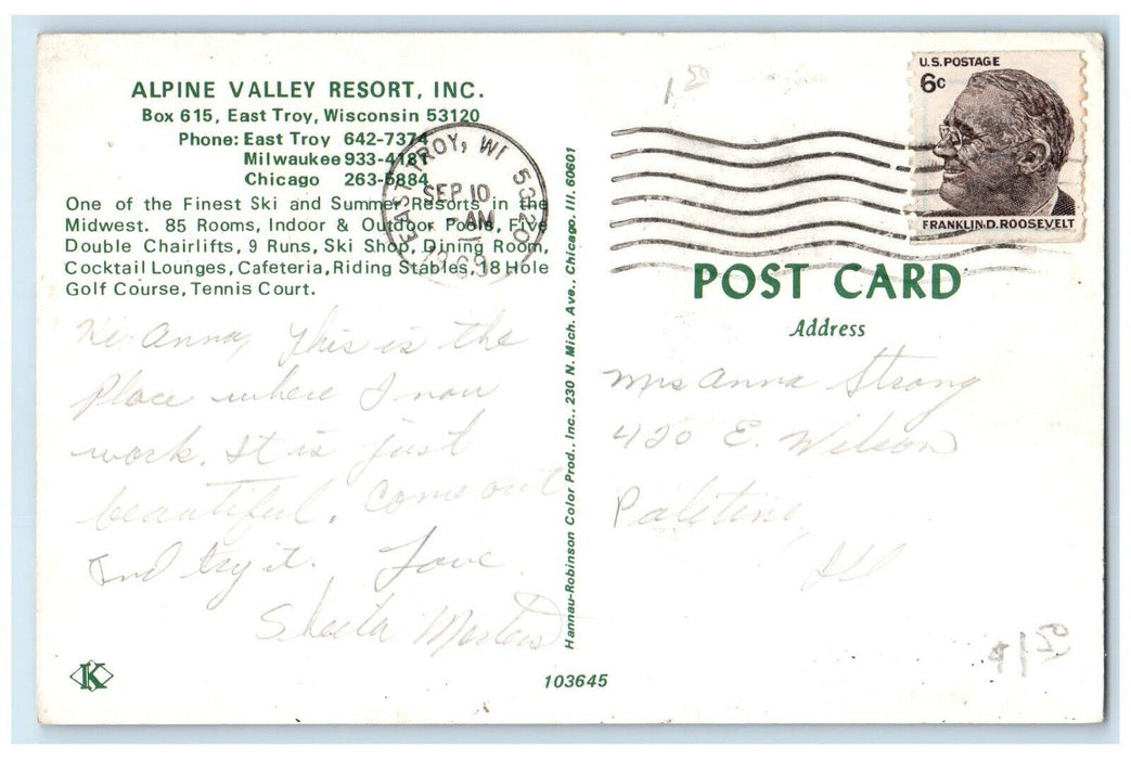 1969 Alpine Valley Resort Inc East Troy Wisconsin WI Multiview Antique Postcard