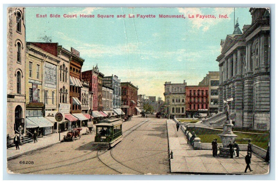 1912 East Side Court House Square La Fayette Monument Indiana IN Posted Postcard