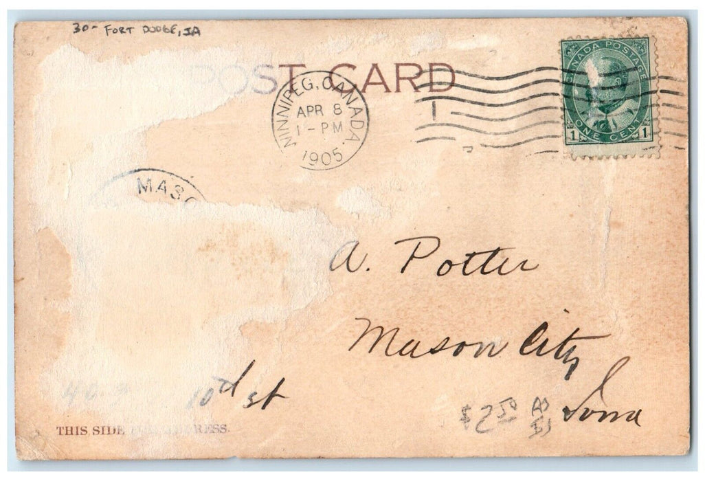 1905 Dog Chasing Man Outcault Fort Dodge Iowa IA Winnipeg Canada Posted Postcard