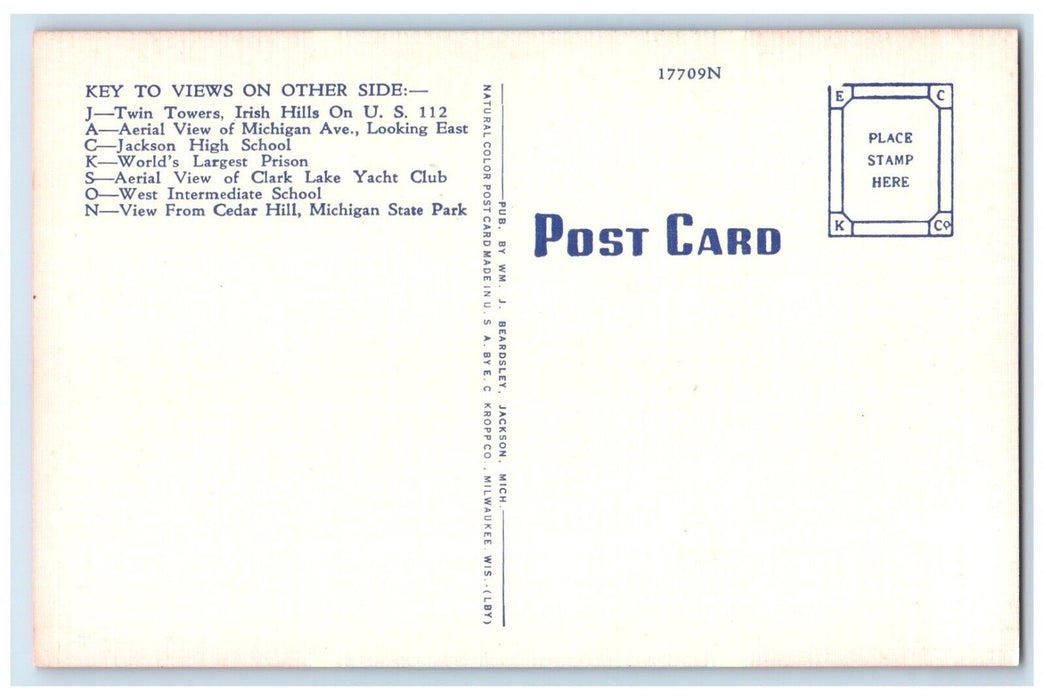 c1940 Banner Big Letters Greetings Jackson Michigan MI Vintage Unposted Postcard