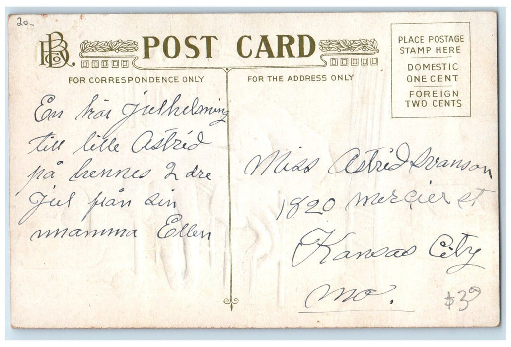 c1910's Christmas Children Reading Book Playing Doll Cubes Embossed Postcard