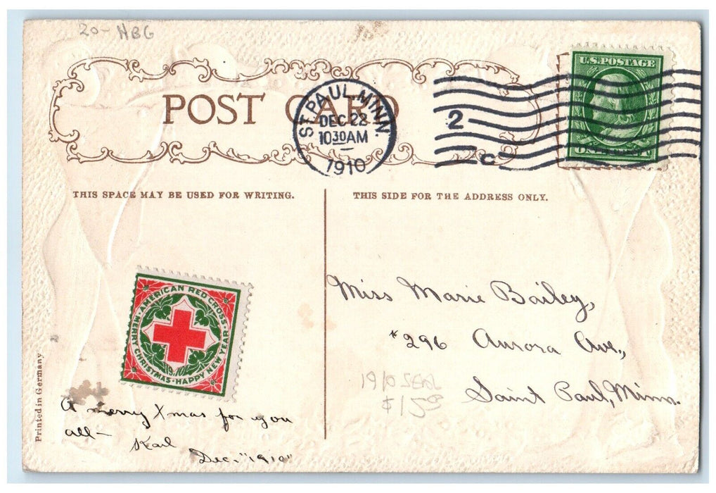 1910 Twin Girls Holly Berries St. Paul Minnesota MN Embossed HBG Postcard