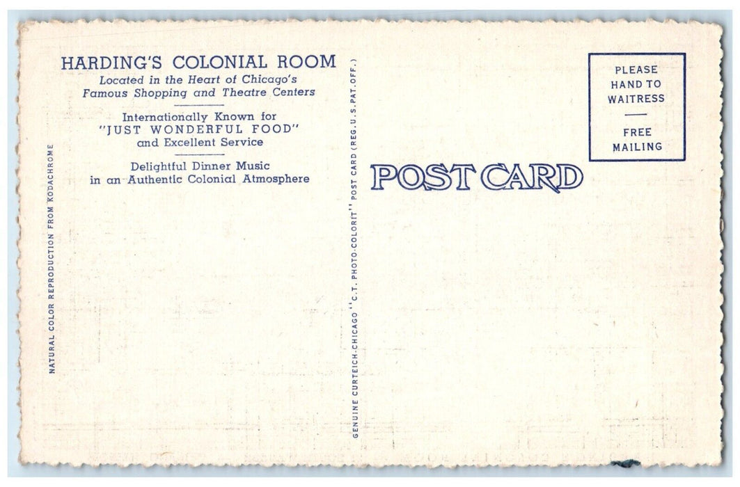 1940 Interior View Harding Colonial Room Restaurant Chicago Illinois IL Postcard