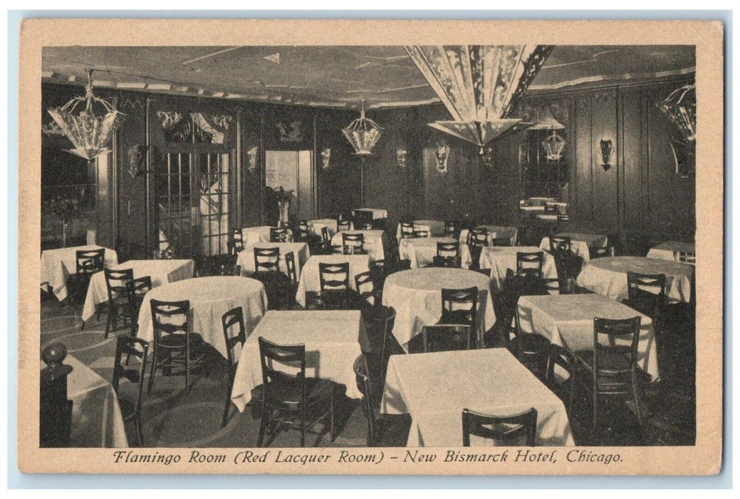 1910 Flamingo Room Red Lacquer Room New Bismarck Hotel Chicago Illinois Postcard