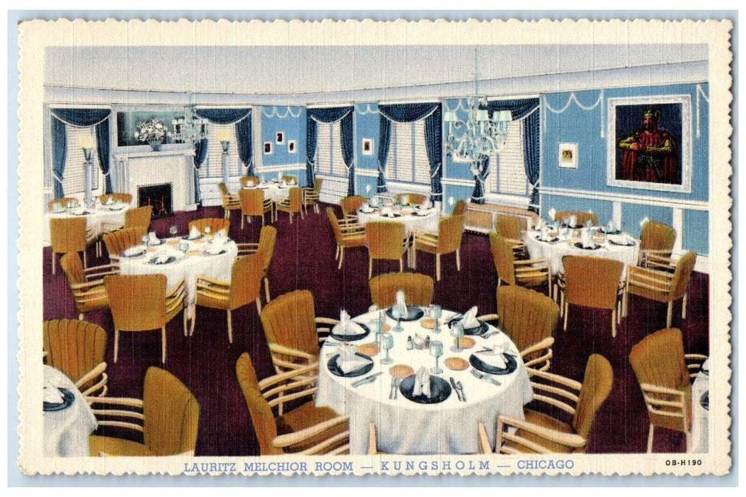 c1940 Lauritz Melchior Room Kungsholm Restaurant Chicago Illinois Linen Postcard