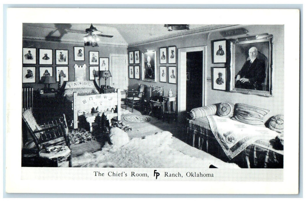 c1950's The Chief's Room Frank Philips Ranch Woolaroc Oklahoma Vintage Postcard