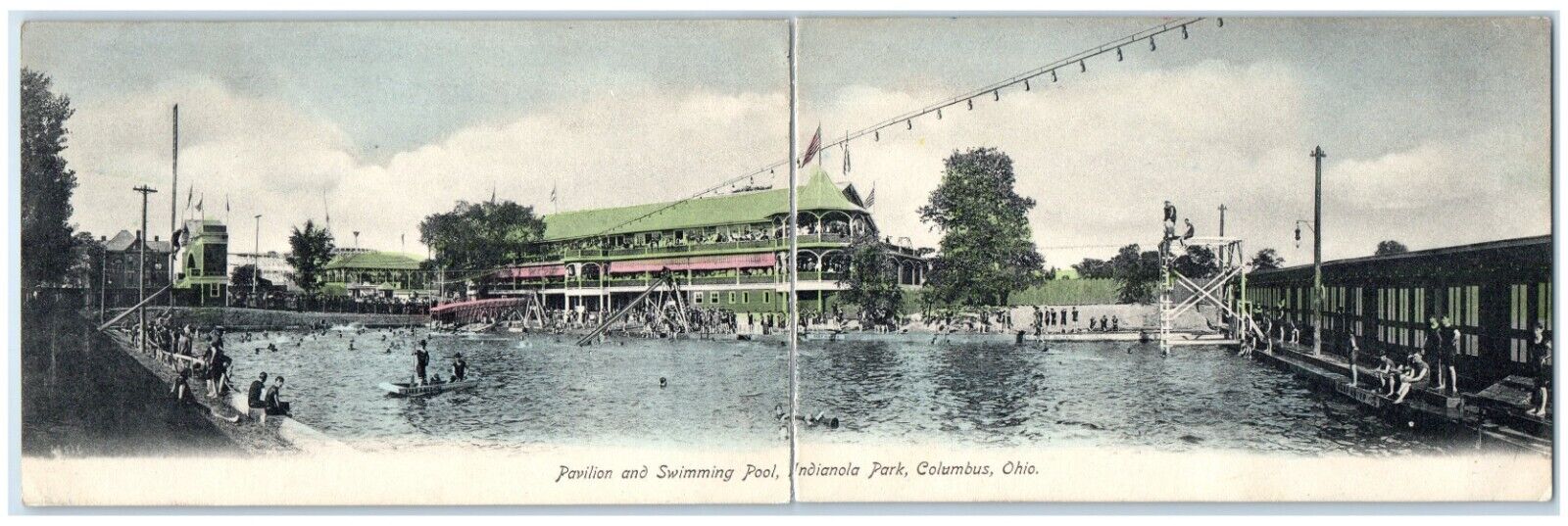 1907 Pavilion Swimming Pool Slide Indianola Park Columbus Ohio Vintage Postcard