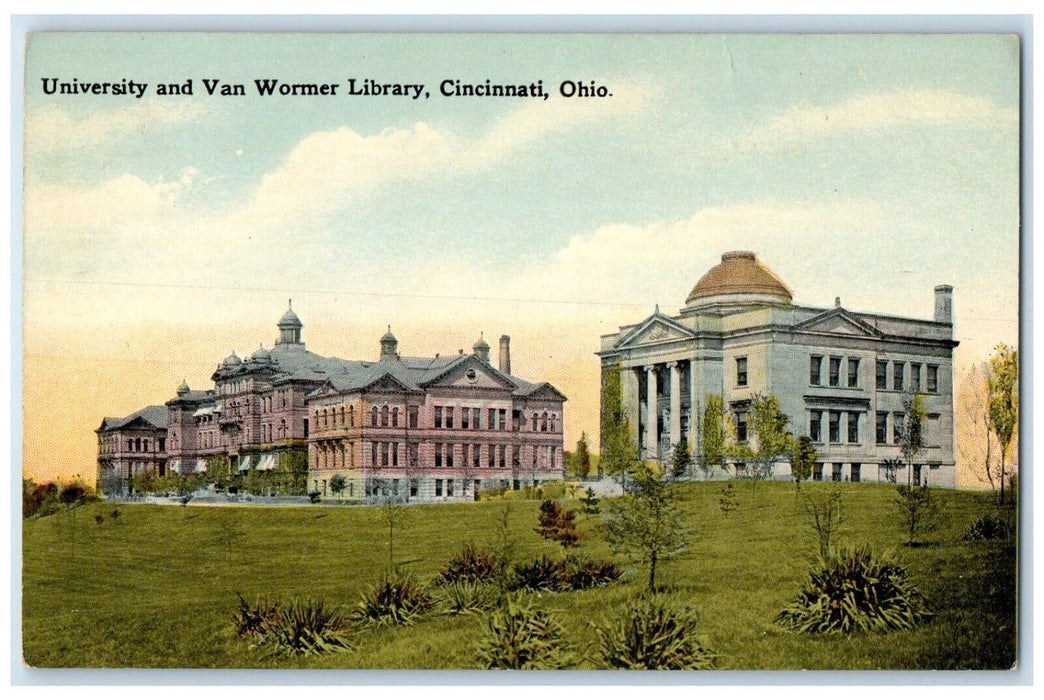 c1910 University Van Wormer Library Exterior Building Cincinnati Ohio Postcard