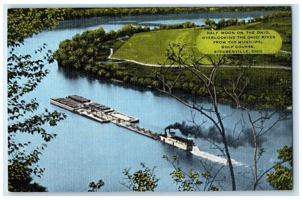 c1940 Half Moon Overlooking River Municipal Golf Steubenville Ohio OH Postcard