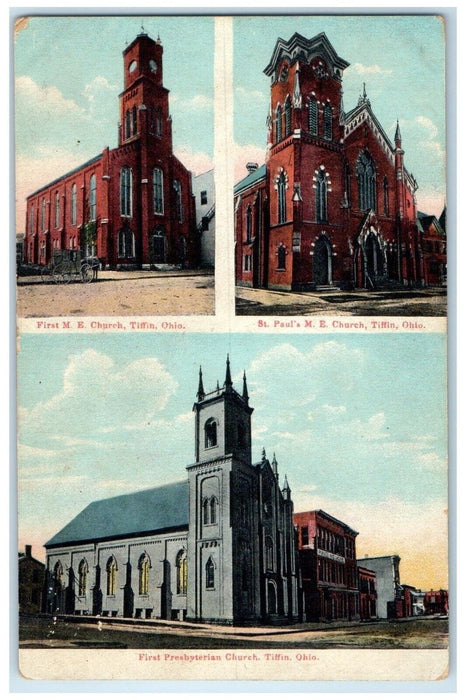 1910 First ME Church Presbyterian Multiview Exterior Chapel Tiffin Ohio Postcard