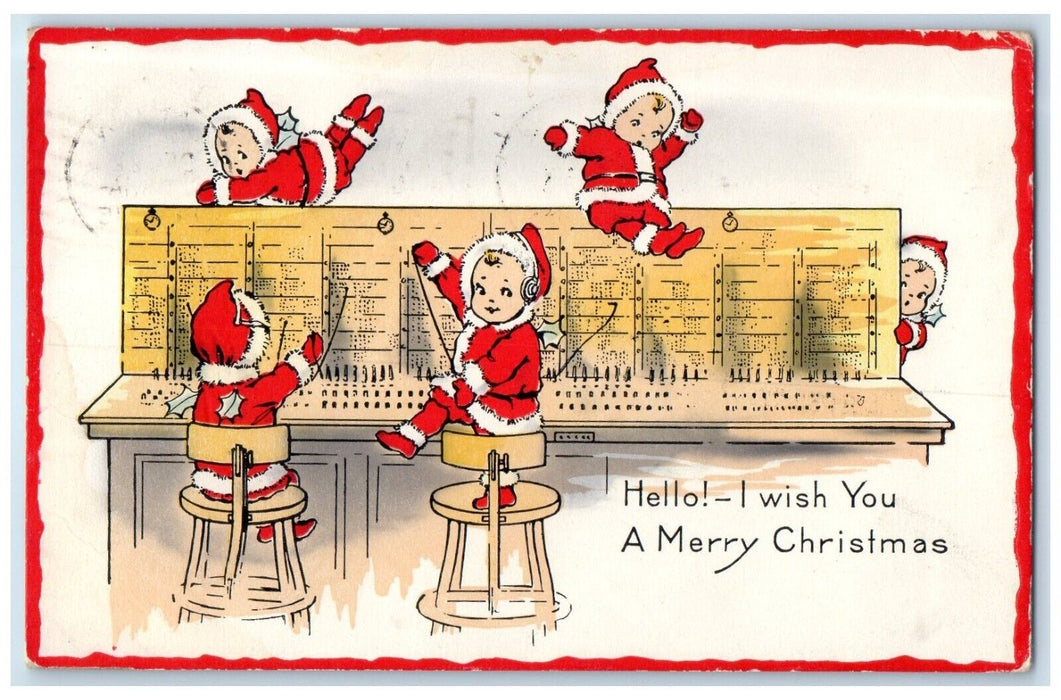 1915 Christmas Little Ferries Santa Costume Phone Switchboard Canton IL Postcard